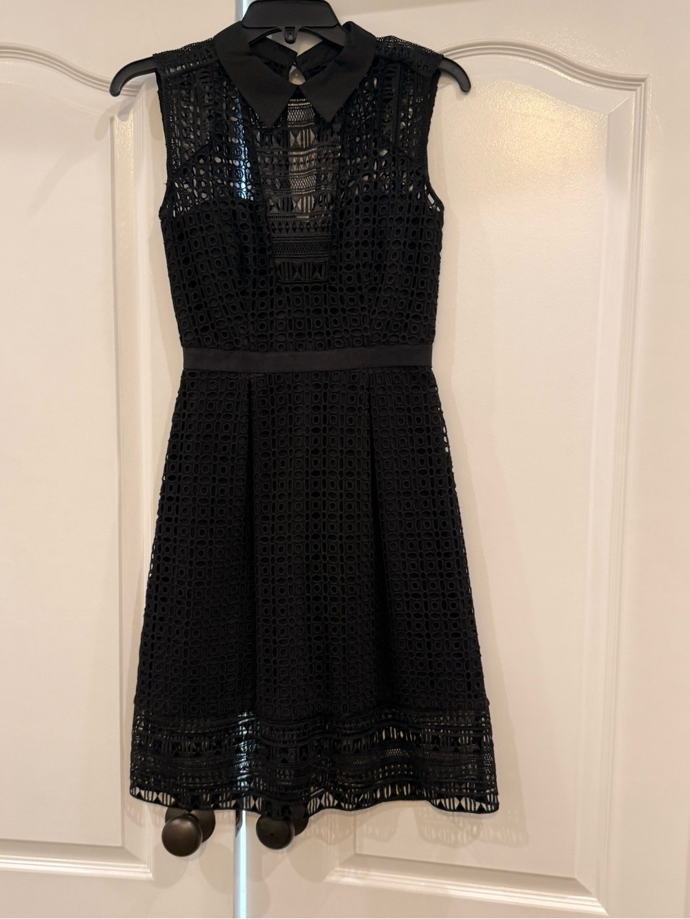 Karen Millen Black Sleeveless Lace Midi Dress with Collar Detail